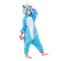 Fantasia De Unicornio Macacão Infantil Kingurumi Azul e Branco Unissex Menor preço em Fantasia De Unicornio Macacão Infantil Kingurumi Azul e Branco Unissex