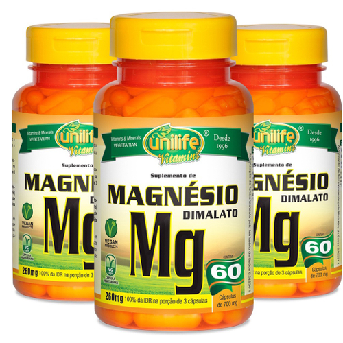 Kit 3 Frascos De Magnésio Dimalato Unilife 60 Capsulas | Submarino