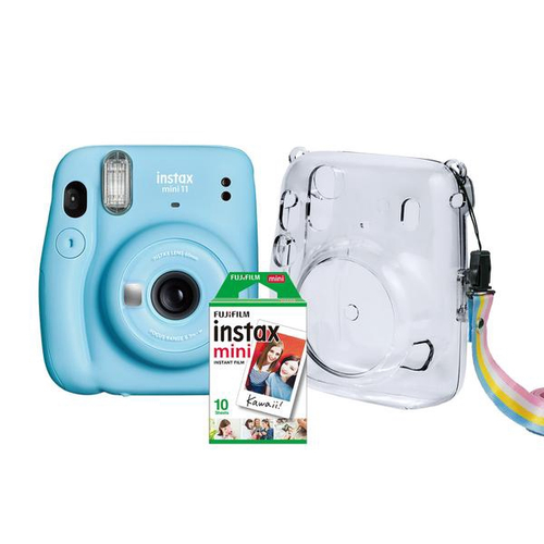 Combo Câmera Fujifilm Instax Mini 11 Azul + 10 Fotos + Bolsa +