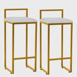 Kit 02 Banqueta Alta Lina Industrial Cozinha Bar Balcão Bistrô Ferro Dourado Corino Branco - Ahazzo Móveis Menor preço em Kit 02 Banqueta Alta Lina Industrial Cozinha Bar Balcão Bistrô Ferro Dourado Corino Branco - Ahazzo Móveis