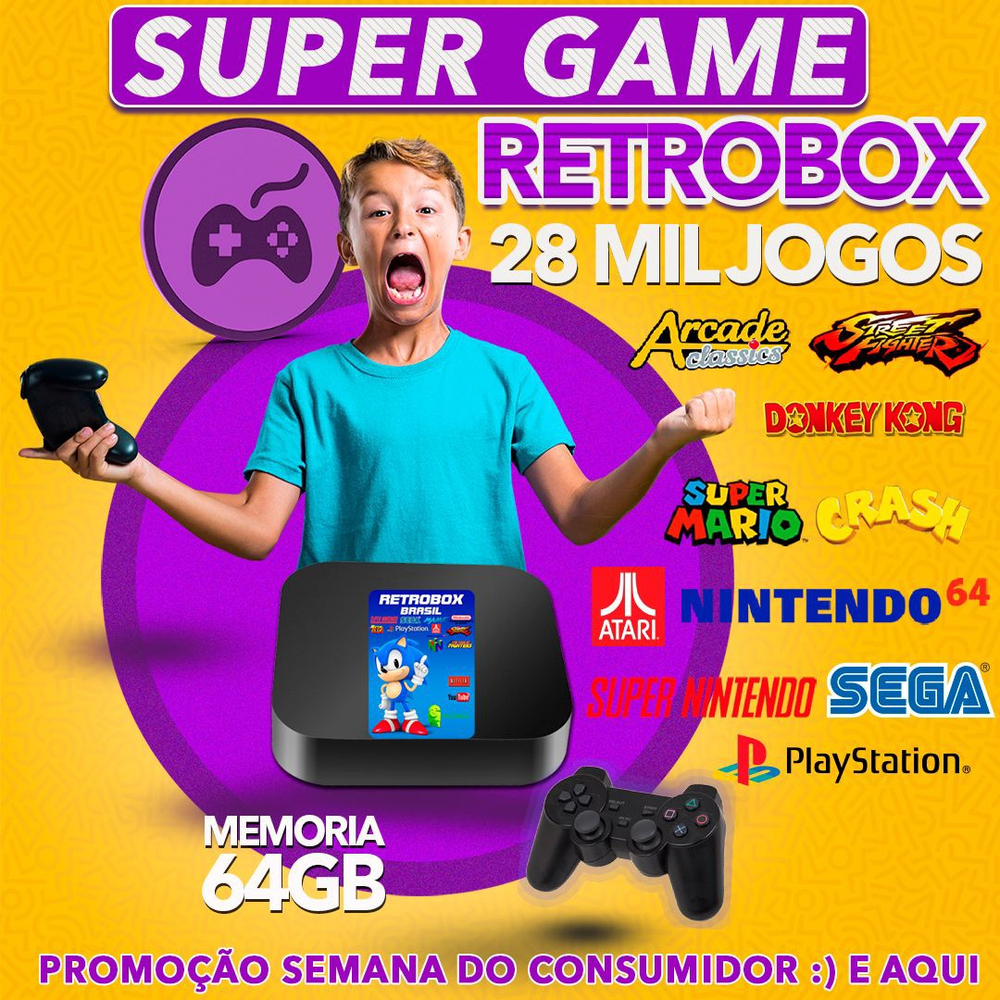 RetrôBox Super Nintendo (20mil Jogos) - (2 Controle) - Arcade