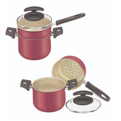Conjunto Cuscuzeira Caldeirão com Panela de Alumínio Cereja com Tampa de Vidro Nº12 Menor preço em Conjunto Cuscuzeira Caldeirão com Panela de Alumínio Cereja com Tampa de Vidro Nº12