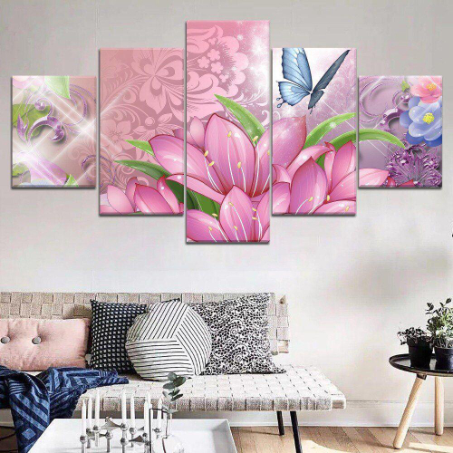 Quadro Decorativo Flor Borboleta Rosa 5 Pecas Em Promocao Ofertas Na Americanas
