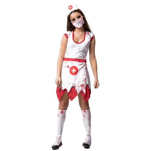 Fantasia Halloween Vestido Enfermeira Branca Adulto Feminina Carnaval Zumbi  Terror