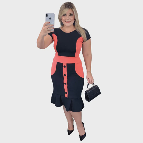 Vestido M di God Moda Evang lico Bicolor Bot o na Saia Coral