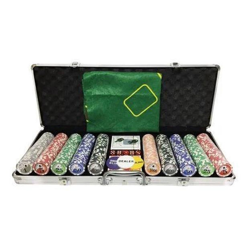 Maleta de poker 500 fichas baralho dados kit completo jogador