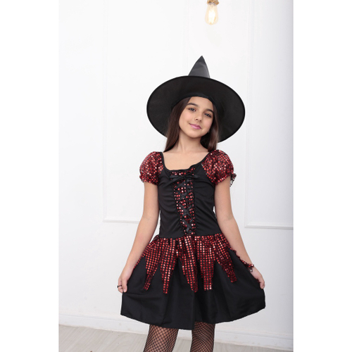 Fantasia Halloween Feminina Infantil Bruxinha Vestido de Bruxa