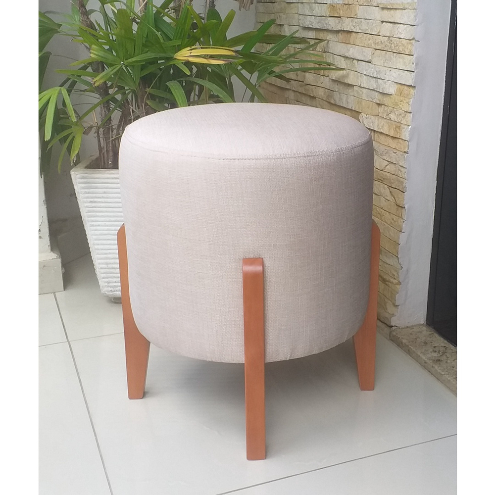 Puff Banqueta Redondo Thor Decorativo Quarto Sala Luxo Bege