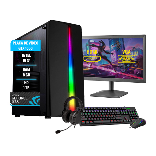 Pc Gamer Completo amd Ryzen 5 5600G, Gráficos Radeon vega 7, 16GB DDR4, ssd  NVMe 256GB, Fonte 600W 80 Plus, Monitor 21.5 75Hz, Skill rgb - SR-013 no  Shoptime