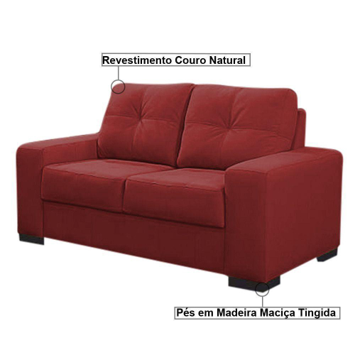 Sofá 2 Lugares 150cm Turim Couro Vermelho em Promoção na Americanas