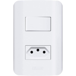 Conjunto 1 Interruptor Simples + Tomada 2P + T 10A 250V Branca Canoa Romazi Menor preço em Conjunto 1 Interruptor Simples + Tomada 2P + T 10A 250V Branca Canoa Romazi