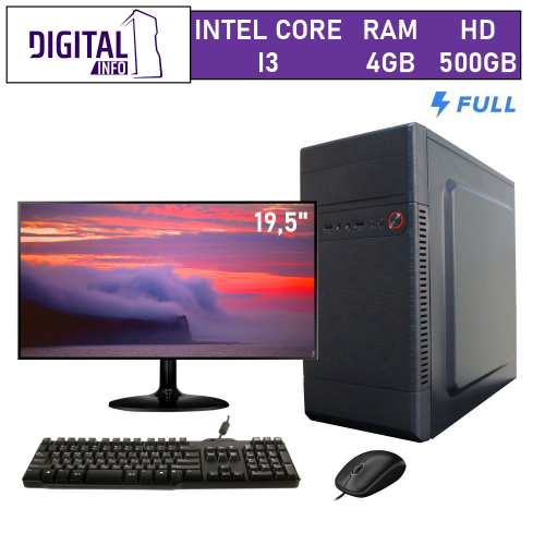 Computador completo I3 4GB HD 500GB monitor LED 19.5 digital info Menor preço em Computador completo I3 4GB HD 500GB monitor LED 19.5 digital info