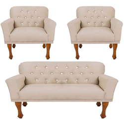 Menor preço em Conjunto Namoradeira + 2 Poltrona Anitta Strass Decoração Robusta Sala Quarto Recepção Montanaris Decor Suede Bege
