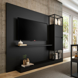 Painel de TV com Estante Preto e Tubos Preto Fosco Carraro Menor preço em Painel de TV com Estante Preto e Tubos Preto Fosco Carraro