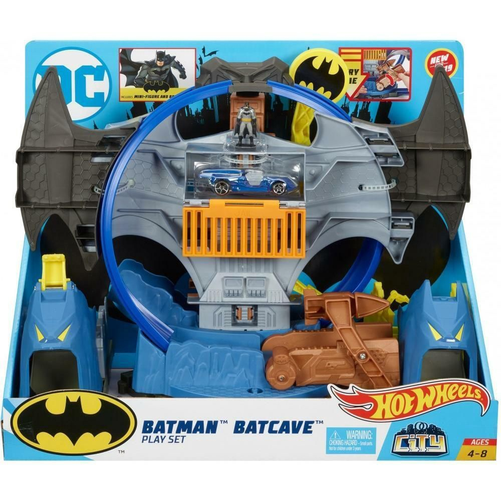 Kit Hot Wheels Com Pista Batman Batcaverna + 5 Carrinhos Mattel - Papellotti