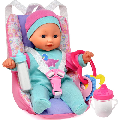 Baby Doll Car Seat Com Acessorios De Brinquedo Inclui Boneca De Corpo Macio De 12 Polegadas Porta Assento Booster Brinquedo De Chocalho Bib E 2 Garrafas Um Conjunto De Presente De Viagem Para