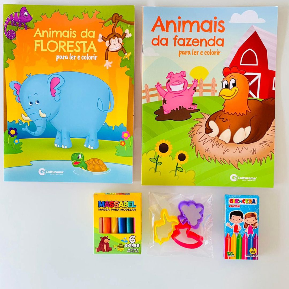 2 Revistas Infantis Ler E Colorir Animais Da Floresta E Animais Da Fazenda Com Giz De Cera Massinha Com Forminhas Para Modelar Em Promocao Ofertas Na Americanas