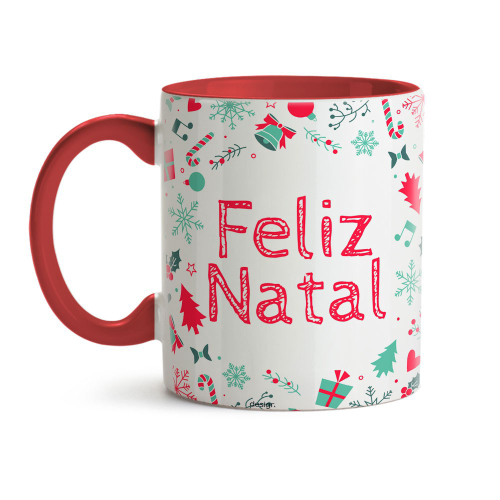 Caneca Feliz Natal Desenho 01 - Interior E Alça Branca