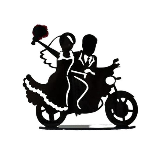 Topo De Bolo Acrílico Preto Casamento Noivos Decoração Moto