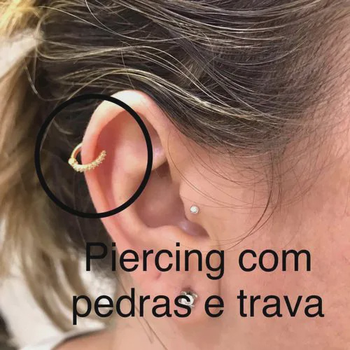 Piercing Feminino Argola Orelha Dourada Com Pedras