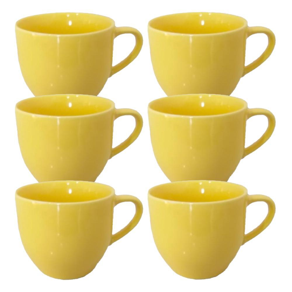 Jogo 12 Xícara Chá Café 170ml Amarelo em Porcelana - MUNDO DA