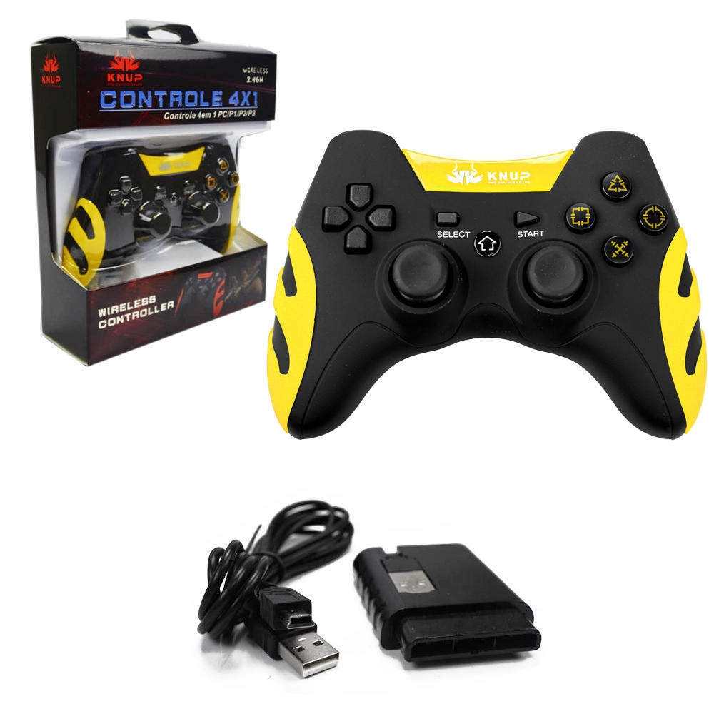 Controle Sem Fio 4 Em 1 Pc Ps1 Ps2 Ps3 Kp-4032 Amarelo | Submarino