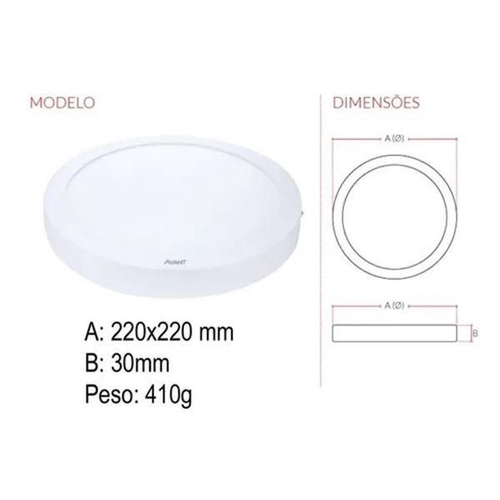 Luminaria Led 18W Redonda Sobrepor 6500K Branco Frio em Promoção na