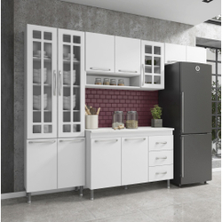 Cozinha completa predilleta clara modulada 4 peças 260 cm 11 portas 3 gavetas com tampo branco Menor preço em Cozinha completa predilleta clara modulada 4 peças 260 cm 11 portas 3 gavetas com tampo branco