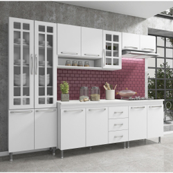 Cozinha completa predilleta clara modulada 5 pecas 260 cm 13 portas 3 gavetas com tampo branco Menor preço em Cozinha completa predilleta clara modulada 5 pecas 260 cm 13 portas 3 gavetas com tampo branco