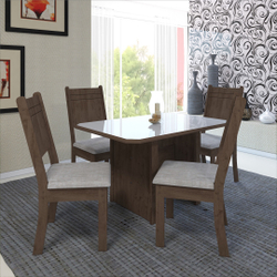 Conjunto de sala de jantar predilleta paris 110 cm com 4 cadeiras noce off assento linho Menor preço em Conjunto de sala de jantar predilleta paris 110 cm com 4 cadeiras noce off assento linho