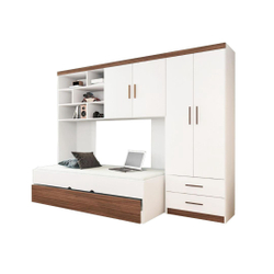 Quarto Juvenil Completo Guarda-Roupa, Módulo Aéreo, Cama de Solteiro e Auxiliar - Branco/Carvalho Menor preço em Quarto Juvenil Completo Guarda-Roupa, Módulo Aéreo, Cama de Solteiro e Auxiliar - Branco/Carvalho