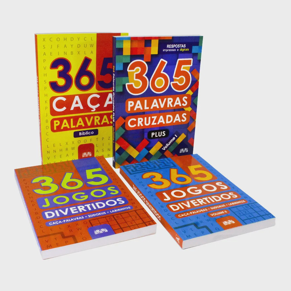 Kit 5 Livros, 365 Palavras Cruzadas + Caça Palavras + Jogos Divertido +  Sudokus + Labirintos