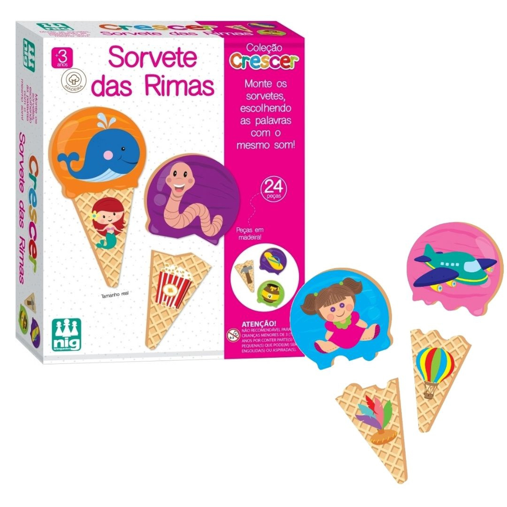 Jogo Educativo Madeira Infantil Sorvete Das Rimas - Envio Imediato