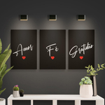 Kit Quadros Decorativos 3 Peças Mdf - Amor, Fé, Gratidão