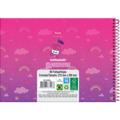 Caderno de Desenho Capa Dura 80Fls Barbie- Foroni – Livraria e