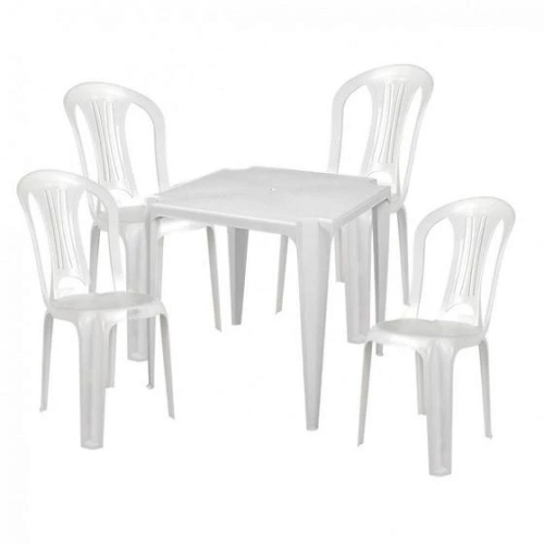 Conjunto Mesa E 4 Cadeiras Poltrona Plastico Branco 3 Jogos