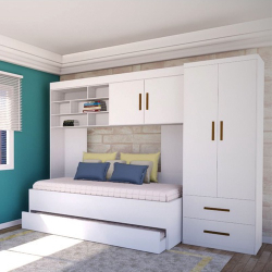 Quarto Modulado Isa com Roupeiro 2 portas, Módulo Aéreo e Cama com Auxiliar Branco - Phoenix Baby Menor preço em Quarto Modulado Isa com Roupeiro 2 portas, Módulo Aéreo e Cama com Auxiliar Branco - Phoenix Baby
