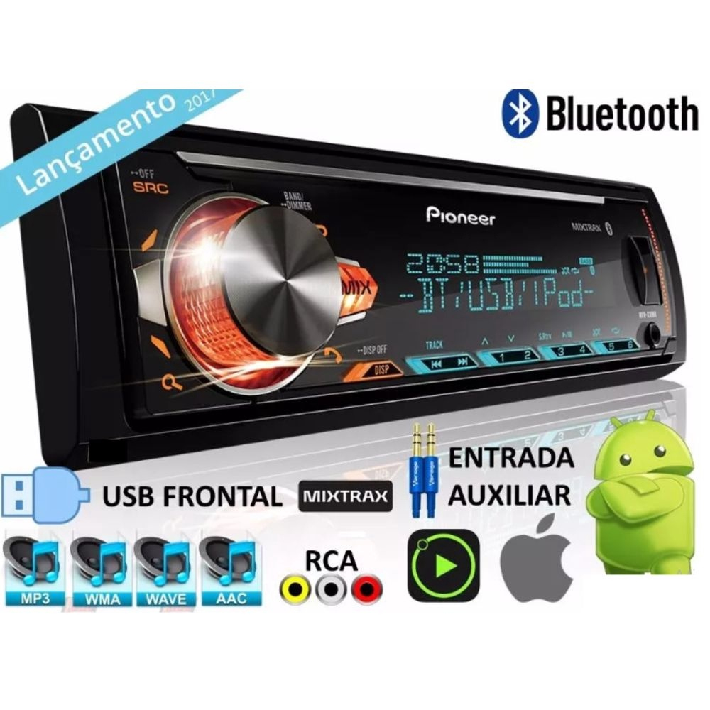 Mp3 Player Pioneer Mvhx30br Bluetooth USB Mixtrax Spotify no Shoptime