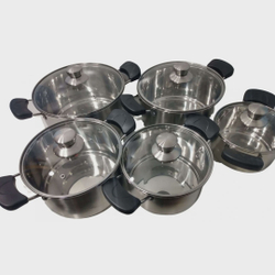 Menor preço em Conjunto de panela inox 5PCS 16/24 funda com tampa de vidro 8275 -V&M