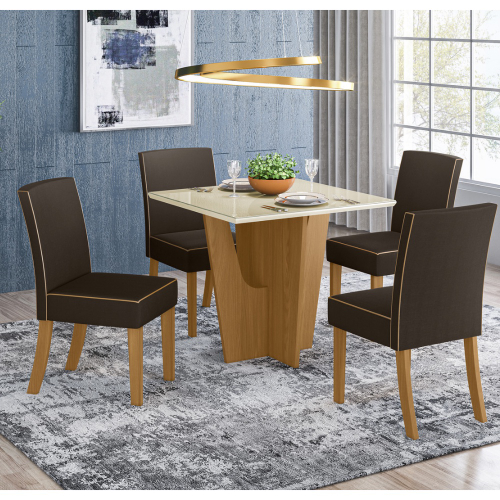 Conjunto de Sala de Jantar com Mesa e Quatro Cadeiras Marrons