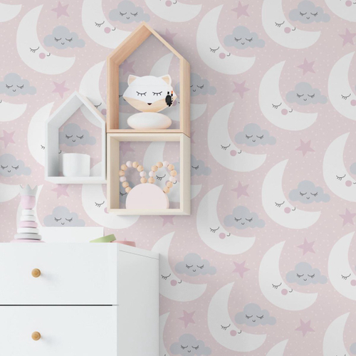 Papel de parede Quarto Menina Rosa Grid Infantil