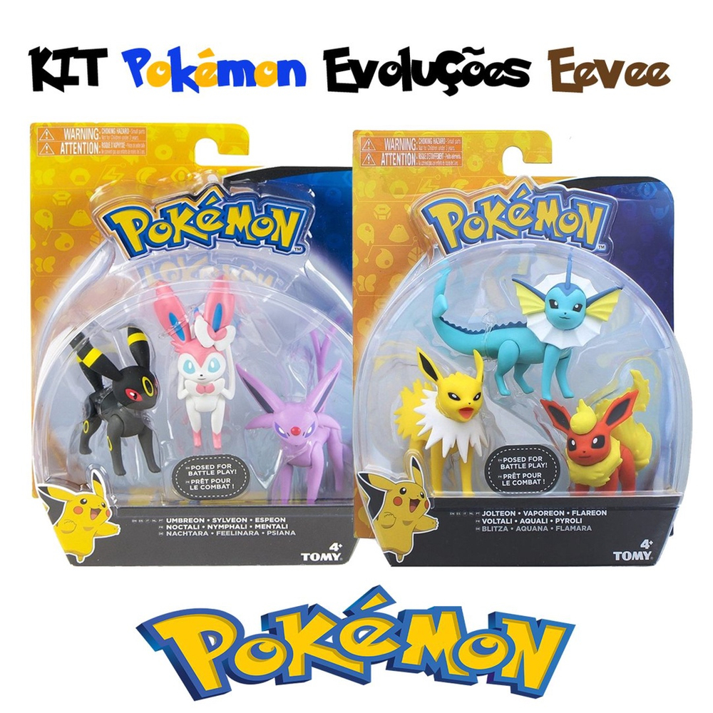 Kit Evoluções Pokémon - Eevee, Flareon, Jolteon e Vaporeon