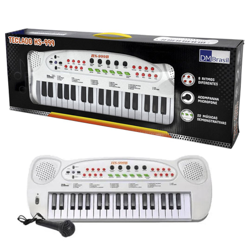 Teclado Musical E Microfone Brinquedo Infantil Branco Dmtoys