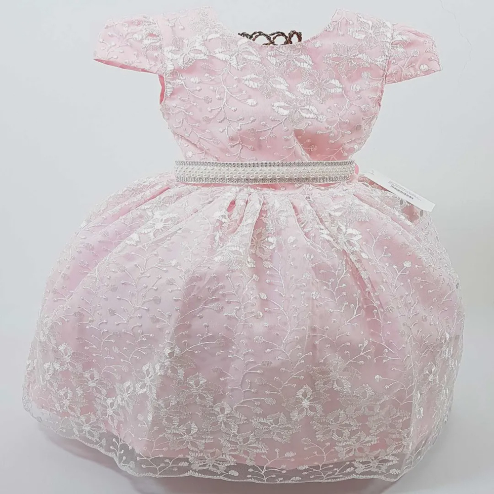 vestido infantil princesa rosa e azul com renda trabalhada