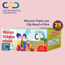 Máscara Infantil Descartável Tripla com clip nasal e filtro - cx com 25 unidades Menor preço em Máscara Infantil Descartável Tripla com clip nasal e filtro - cx com 25 unidades