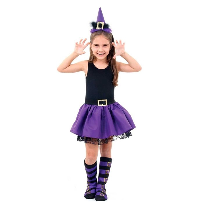 fantasia de bruxa infantil vestido preto e roxo