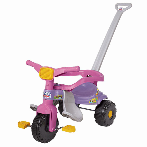 Triciclo Infantil rosa com Empurrador E Protetor Motoca - Magic