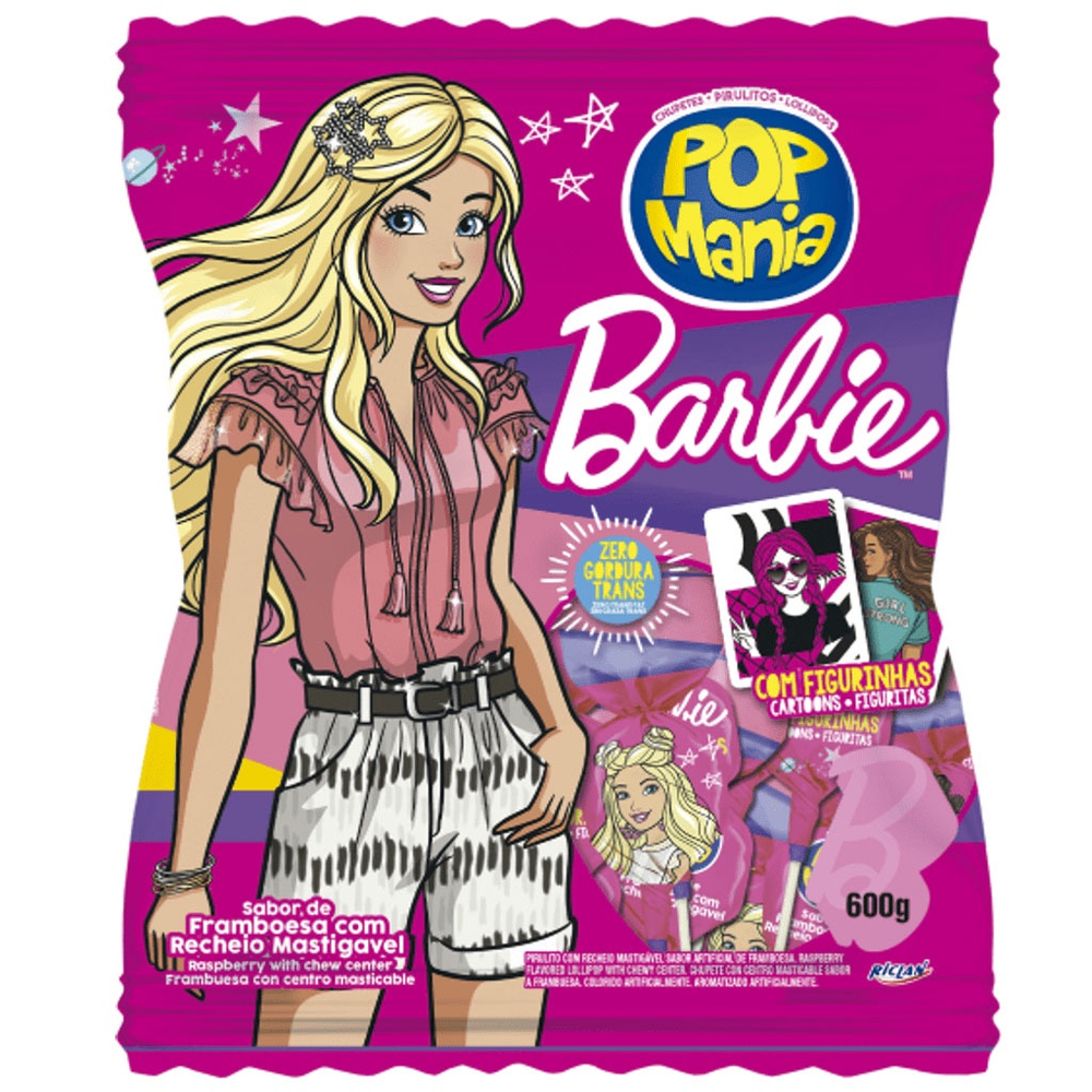 Pirulito Pop Mania Barbie Framboesa 50 unidades em Promoção na Americanas