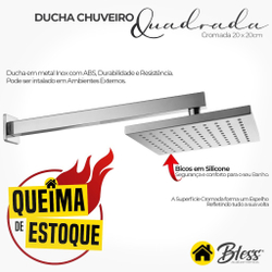 Ducha Chuveiro 20x20 Slim Inox Com Braço 36cm cromado para Piscina Menor preço em Ducha Chuveiro 20x20 Slim Inox Com Braço 36cm cromado para Piscina