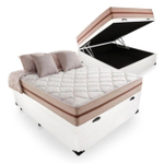 Cama Box Baú Casal Tecido Sintético Branco com Colchão de Molas Ensacadas - Anjos - Classic 22x188x138cm